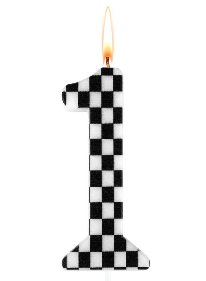 Ethanberg Racing Cars Themed Birthday Number Candle, Black & White Checkered 1st Birthday Candle for Cake Decoration, Number 1 Cake Topper for Baby Boys Girls Anniversary Celebration Party Supplies - Image 1